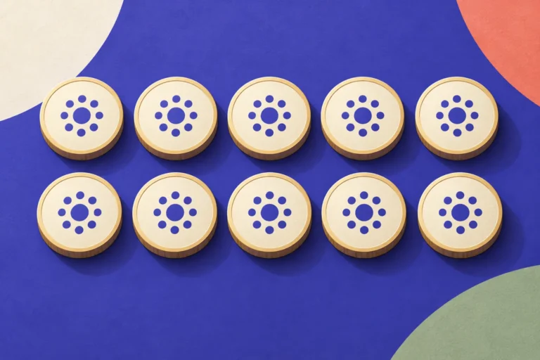 Ten identical coin faces arranged in two rows of five.